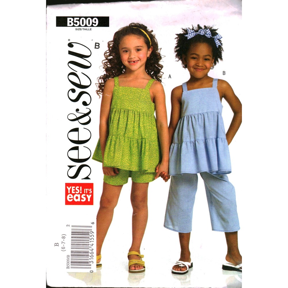 Butterick See & Sew B5009 Girls Top Shorts Pants Sewing Pattern Size 6 7 8 Easy‎